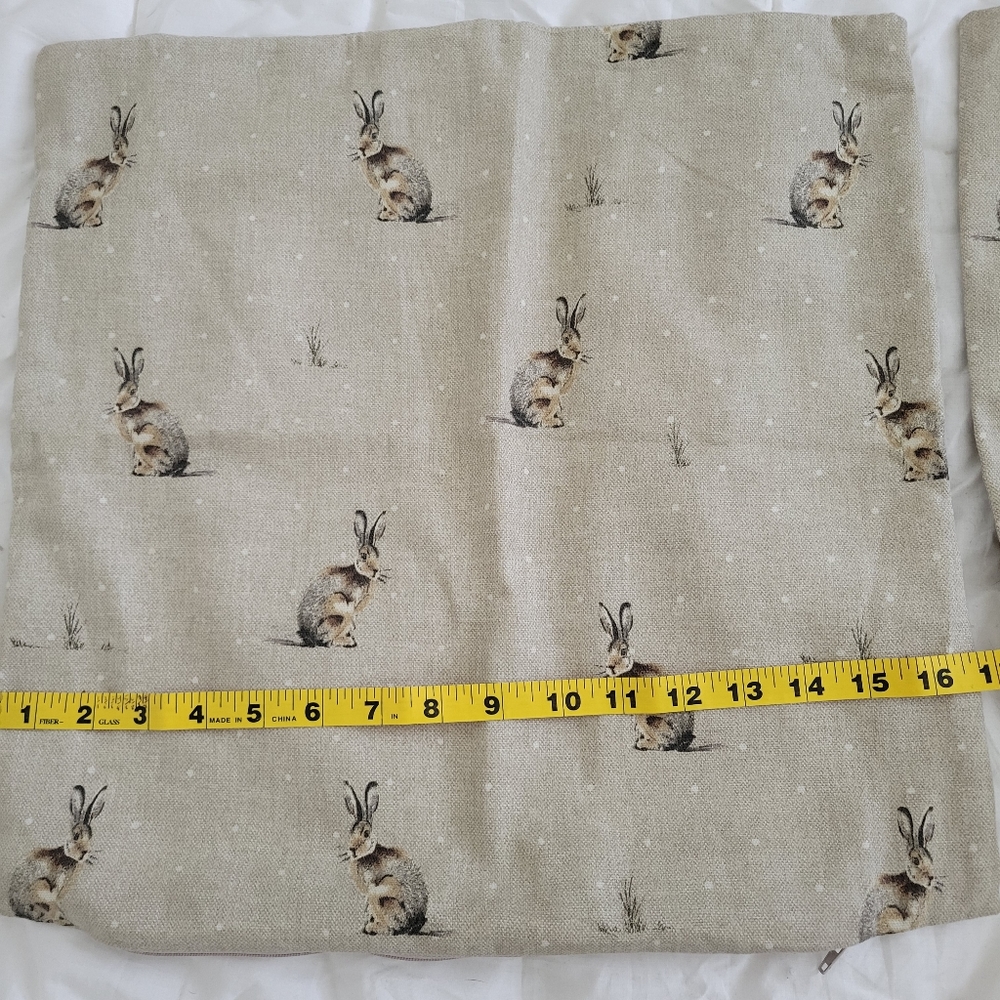 2 Linen pillow covers rabbit, white polkadot pattern 100% cotton